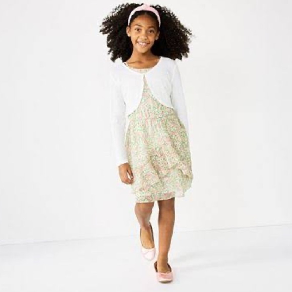 Knit Works Floral Ruffle Cardigan Dress‎  & Bolero Set, Size 7
